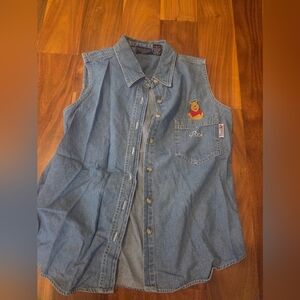 Vintage denim Vest button down with Pooh Embroidery